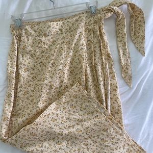 Yellow Floral 100% Linen Skirt